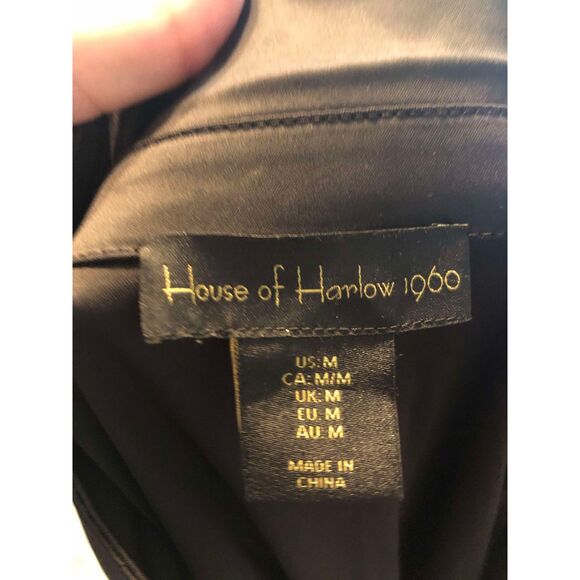 House of Harlow 1960 Black Satin Rare Revolve Wrap Long Sleeve Dress, size M - Picture 6 of 6